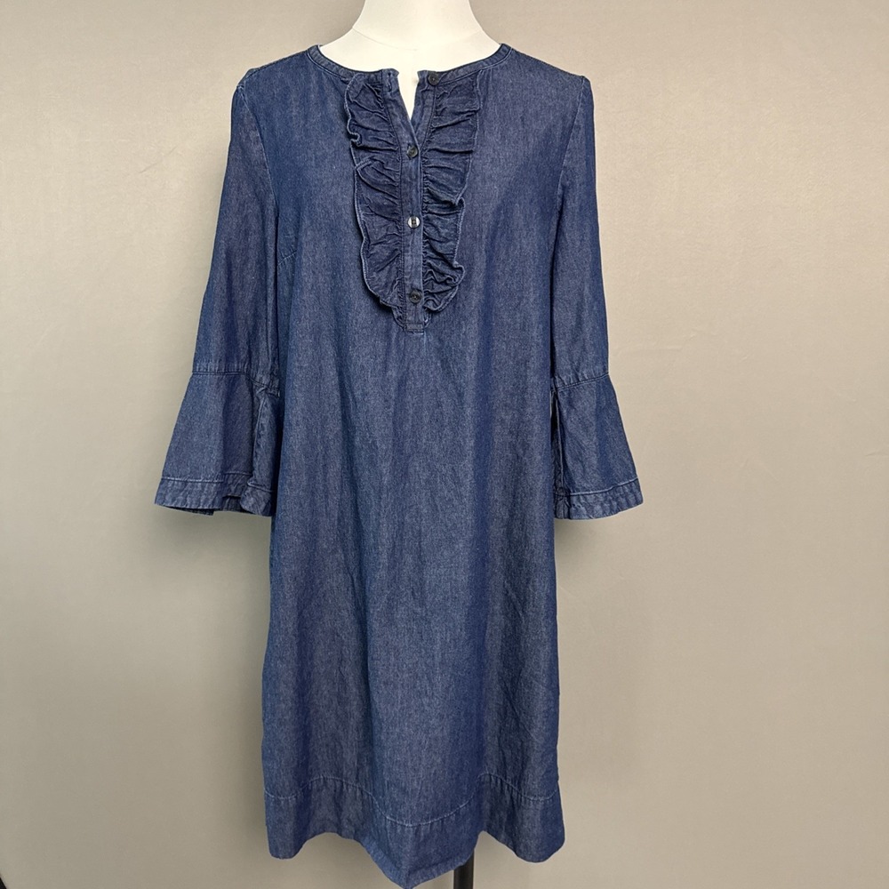 NWT Draper James Chambray Ruffle Shift Dress Size 8